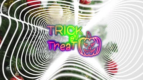 Animation-of-trick-or-treat-text-over-christmas-tree