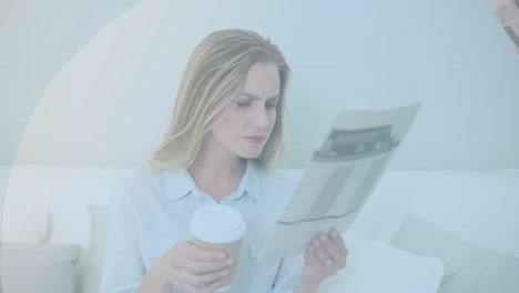 Animation-of-pattern-over-woman-reading-documents