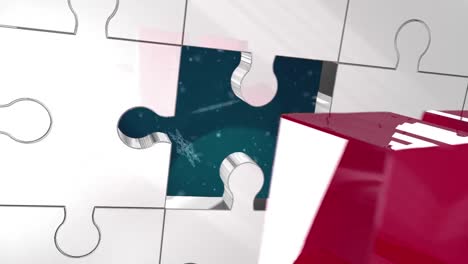 Animation-Des-Rosafarbenen-Schlüssel-Entriegelungsrätsels-Und-Schneefalls-Und-Schneeflocken-Auf-Blauem-Hintergrund