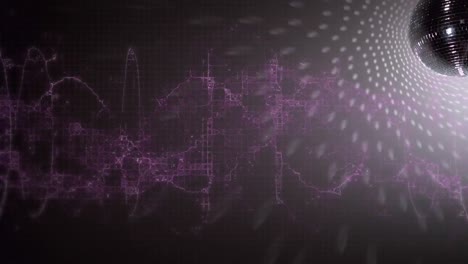 Animation-Eines-DNA-Strangs-über-Lichtflecken-Und-Discokugel-Auf-Schwarzem-Hintergrund