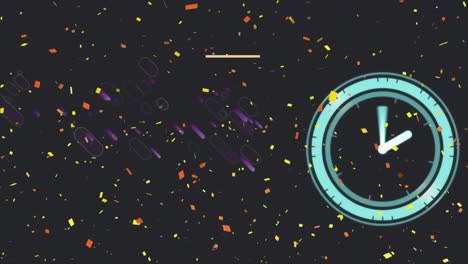 Animation-Eines-Frohen-Neuen-Jahrestextes-über-Konfetti-Mit-Uhr-Und-Violetten-Linien