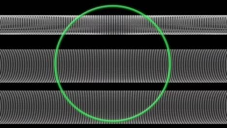 Animation-of-green-circle-over-moving-stripes-on-black-background