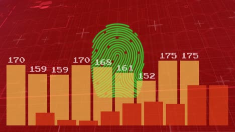 Animation-of-data-processing-with-fingerprint-on-red-background