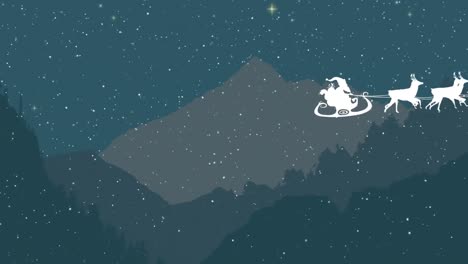 Animation-Des-Weihnachtsmanns-Im-Schlitten-über-Fallendem-Schnee