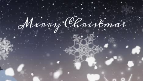 Animation-of-lens-flare,-snowflakes-over-merry-christmas-text-with-stars-in-sky