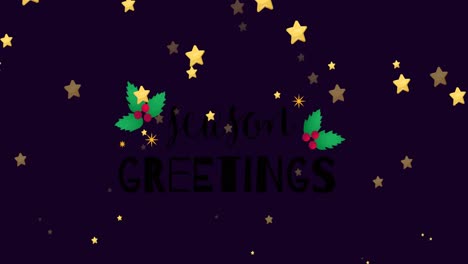 Animation-of-stars-and-mistletoe-over-season-greetings-text-on-black-background