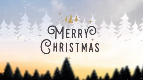 Animation-of-fir-trees-over-merry-christmas-text