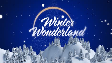 Animation-Von-Schnee,-Der-über-Winterwunderland-Text-Fällt