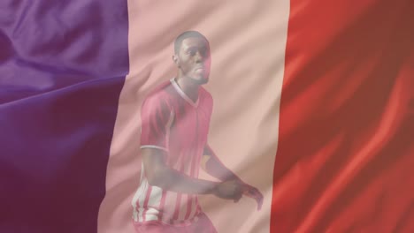 Animation-Eines-Afroamerikanischen-Männlichen-Fußballspielers-über-Der-Flagge-Frankreichs