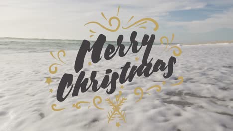 Animation-of-merry-christmas-text-over-sea-landscape