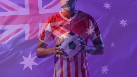 Animation-of-african-american-male-soccer-player-over-flag-of-australia