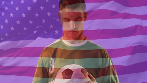 Animation-of-caucasian-male-soccer-player-over-flag-of-usa