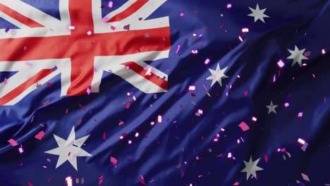 Animación-De-Confeti-Sobre-La-Bandera-De-Australia