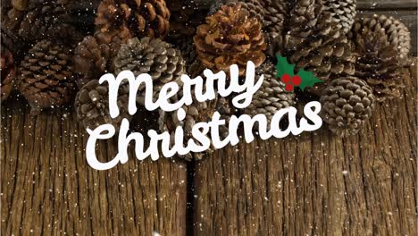 Animation-of-pine-cones-over-merry-christmas-text