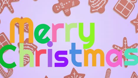 Animation-of-ginger-bread-over-merry-christmas-text