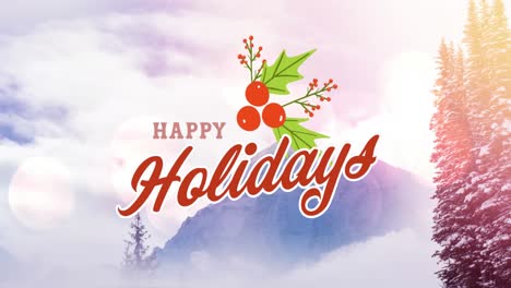 Animation-of-winter-scenery-over-happy-holidays-text