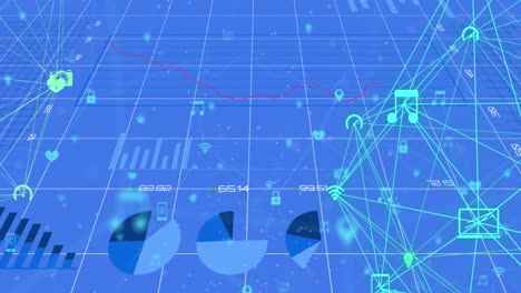 Animation-Von-Finanzdiagrammen-Und-Netzwerk-Von-Verbindungen-über-Einen-Blauen-Digitalen-Bildschirm