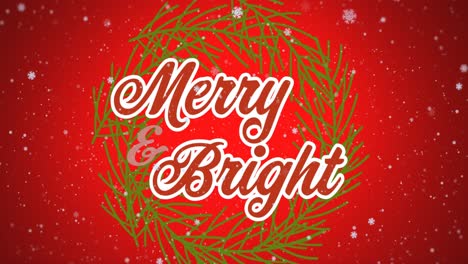 Animation-of-merry-and-bright-text-over-snow-falling