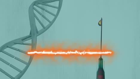 Animation-Eines-Rotierenden-DNA-Strangs-über-Muskulösen-Formen-Auf-Weißem-Hintergrund