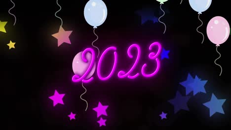 Animation-of-2023-text-over-balloons