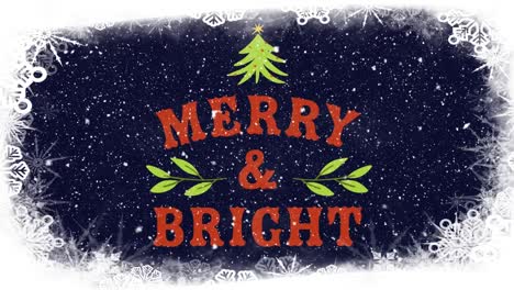 Animation-of-christmas-snow-falling-over-merry-and-bright-text