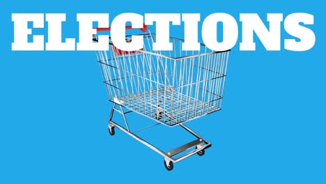 Animation-of-elections-text-over-shopping-cart-on-blue-background