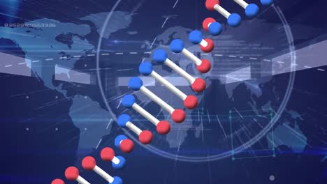 Animation-Des-Spinnens-Von-DNA-Strängen-Und-Der-Datenverarbeitung-über-Die-Medizinische-Datenverarbeitung-Auf-Der-Ganzen-Welt