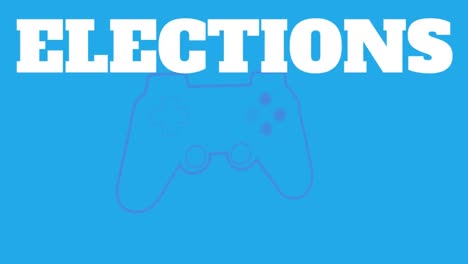 Animation-of-elections-text-over-gamepad-icon-on-blue-background