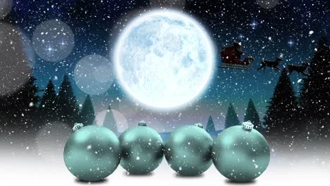 Animation-Von-Schnee,-Der-über-Weihnachtskugeln-Fällt