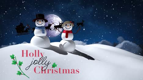 Animation-of-holly-jolly-christmas-text-over-santa-in-sleigh