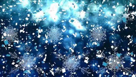 Animation-of-confetti-falling-over-christmas-decorations