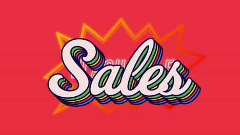 Animation-of-colorful-sales-text-with-zig-zag-pattern-against-red-background