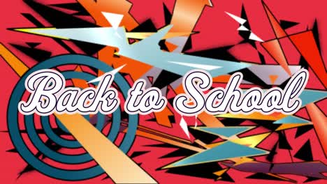 Animation-of-back-to-school-text-with-abstract-patterns-against-red-background