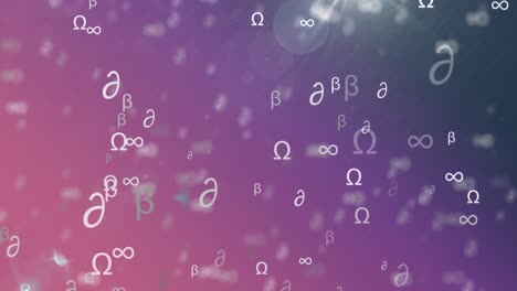 Animation-of-mathematical-symbols-over-light-spots-on-purple-background
