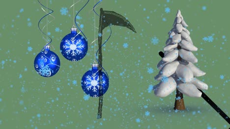 Animation-of-scythe-and-baubles-over-snow-falling