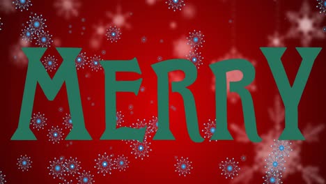 Animation-of-merry-text-over-snow-falling