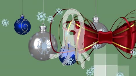 Animation-of-ghost-and-baubles-over-snow-falling
