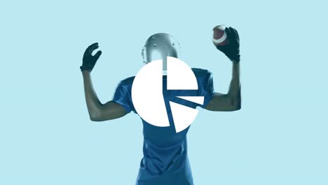 Animation-of-shapes-over-african-american-male-american-football-player-on-blue-background
