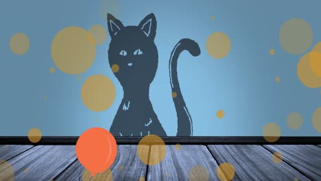Animation-Von-Lichtflecken-über-Dem-Katzensymbol-Auf-Blauem-Hintergrund