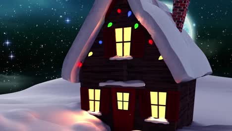 Animation-of-snow-falling-over-house-and-winter-landscape