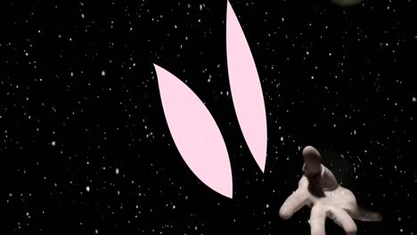 Animation-Von-Apfel-Und-Hand-Mit-Weißen-Formen-über-Fallendem-Schnee