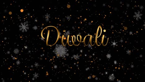 Animation-of-golden-dots,-snowflakes-and-diwali-in-black-space
