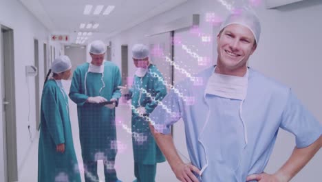Animation-Eines-DNA-Strangs-über-Verschiedene-Ärzte-Im-Krankenhaus
