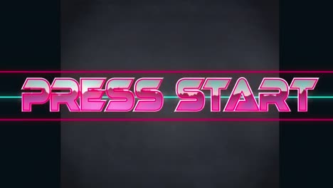 Animation-of-press-start-text-over-shapes-on-black-background