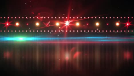 Animation-of-red-scenic-lights-and-lights-moving-in-black-space