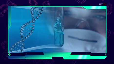 Animation-Eines-DNA-Strangs-über-Einer-Kaukasischen-Wissenschaftlerin