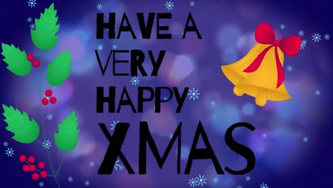 Animation-of-happy-xmas-text-over-christmas-decorations-on-white-background