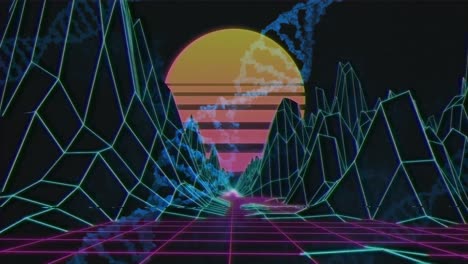 Animation-of-digital-mountains-over-dna-strand