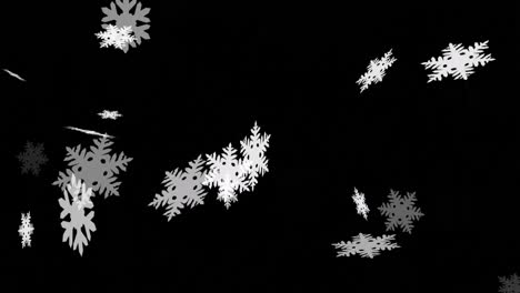 Animation-Von-Weißen-Weihnachtsschneeflocken,-Die-Auf-Schwarzen-Hintergrund-Fallen
