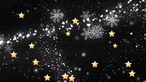 Animation-Von-Schnee,-Der-über-Sich-Bewegende-Sterne-Fällt
